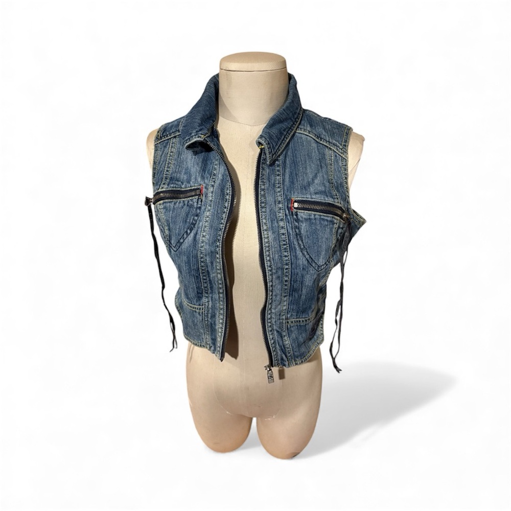 Ecko Red y2k denim Sleeveless Vest with Zipper Pockets